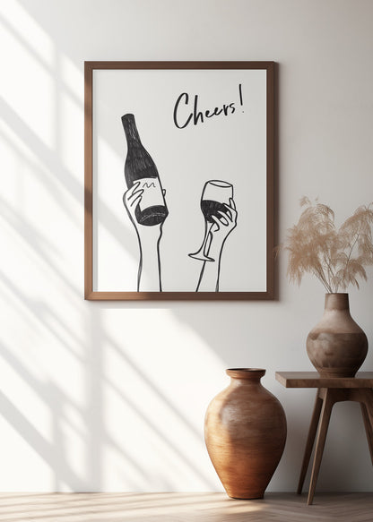 Cheers wine illustration quote print