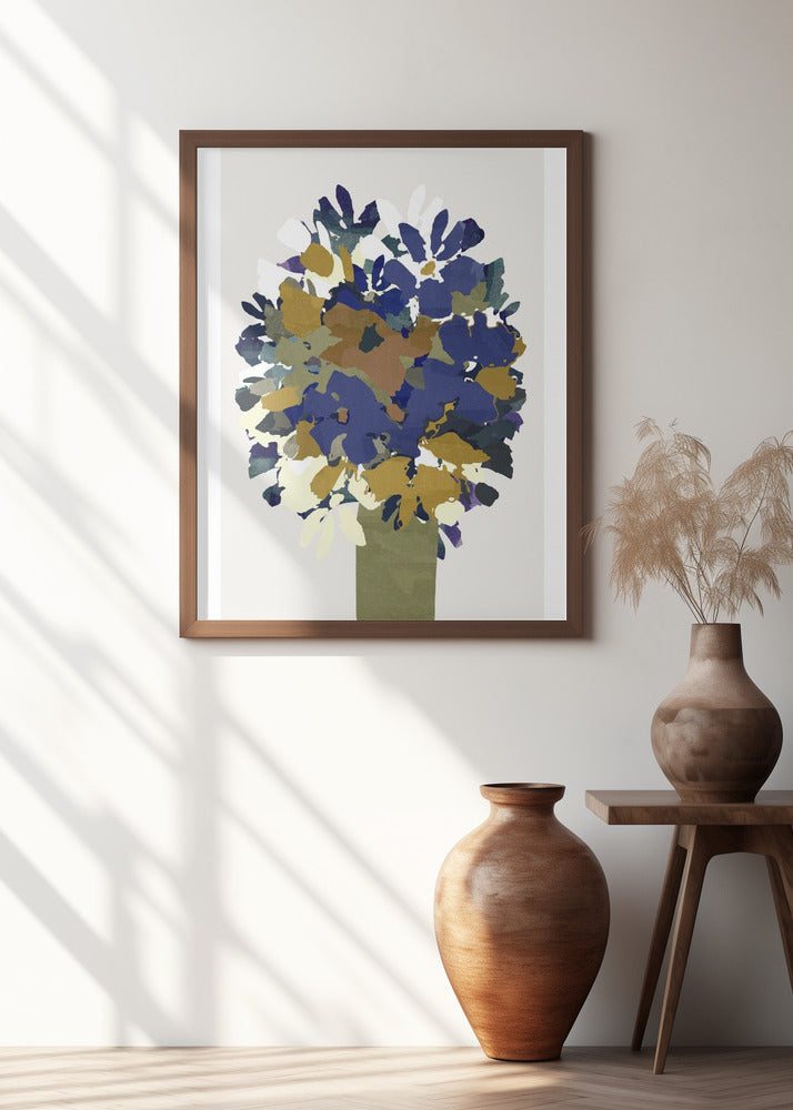 Blue and Brown Flowers In Vase