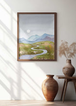 Load image into Gallery viewer, Blue Gray Hills Mountain Landscape With River and Moon

