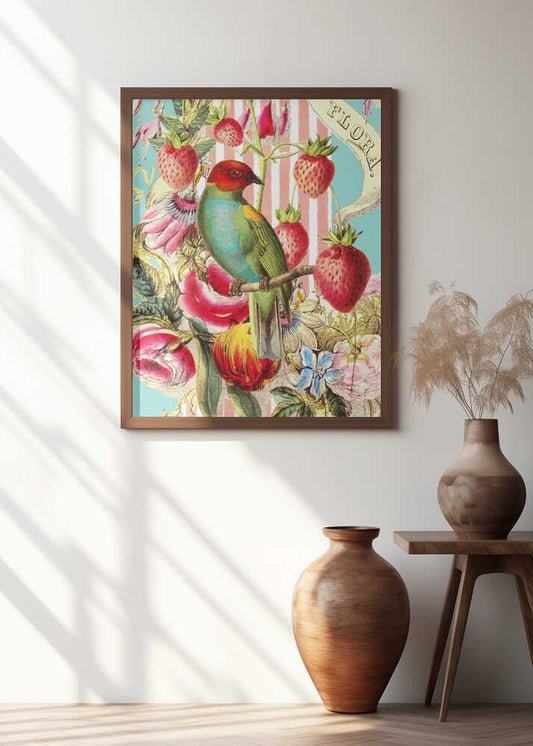 Vintage Bird with Strawberries