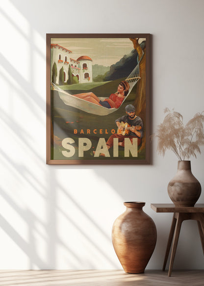 Barcelona Spain Guitar Player Travel Art