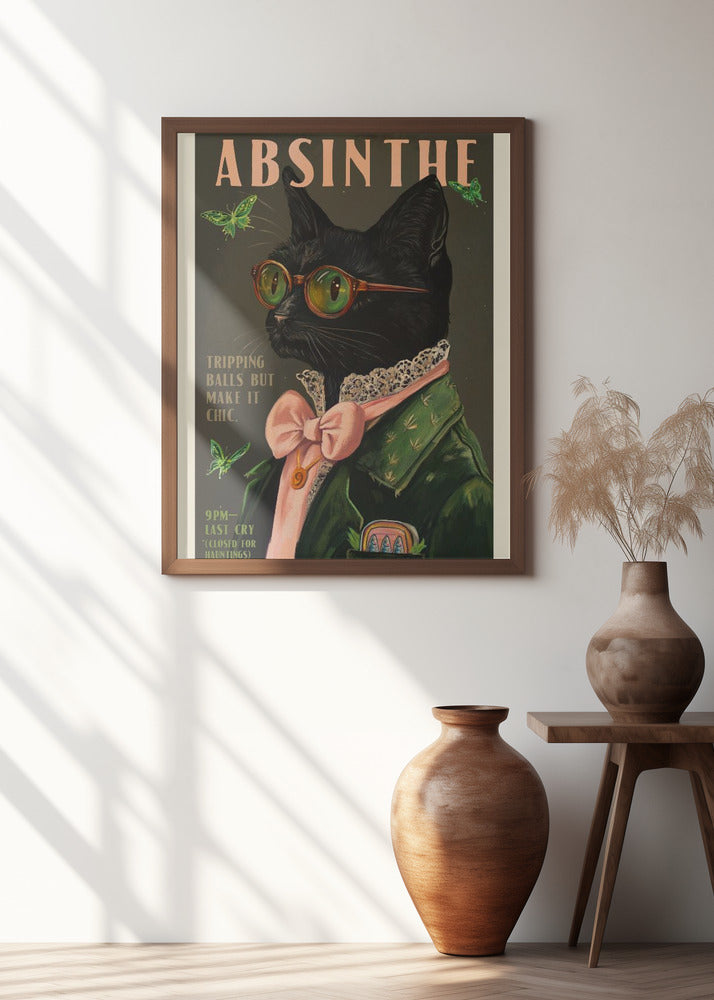 Chic Absinthe Cat Alcohol & Cocktail Bar Art