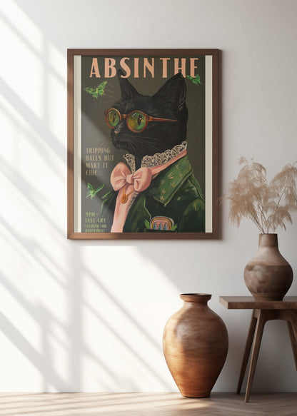 Chic Absinthe Cat Alcohol & Cocktail Bar Art