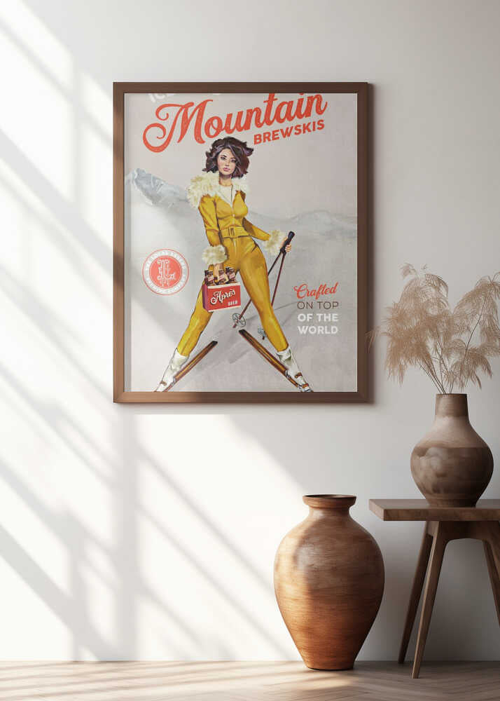 Ice Cold Beer Vintage Pinup Ski Art
