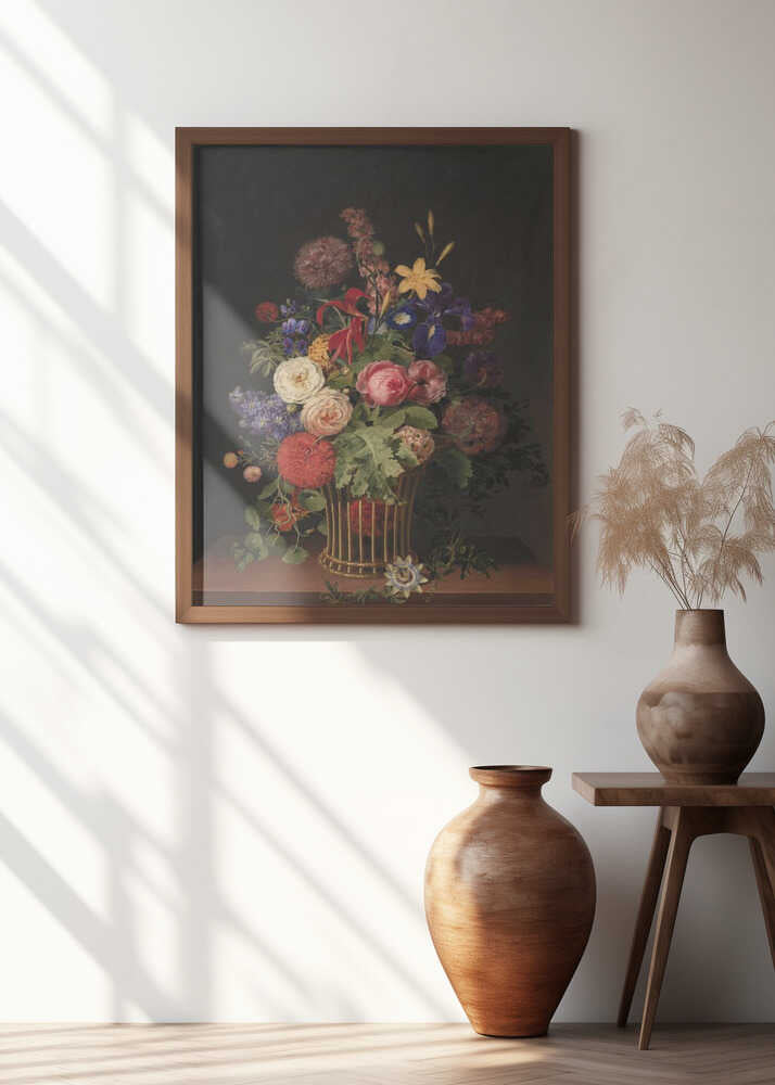 A Light Cane Basket With Flowers By C. D. Fritzsch