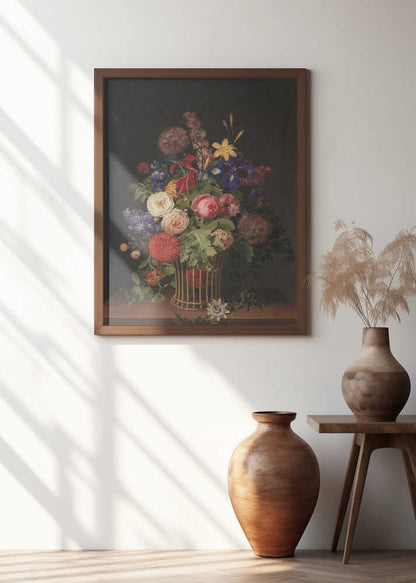 A Light Cane Basket With Flowers By C. D. Fritzsch