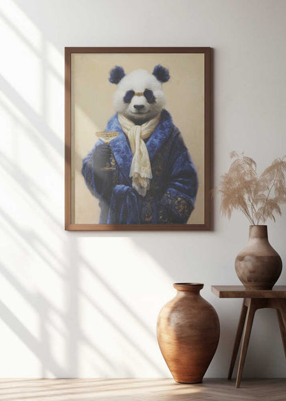 Panda In Blue Velvet Robe