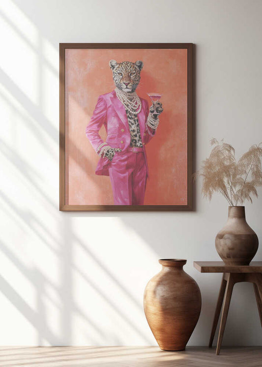 Leopard Dressed In Pink Satin Suit