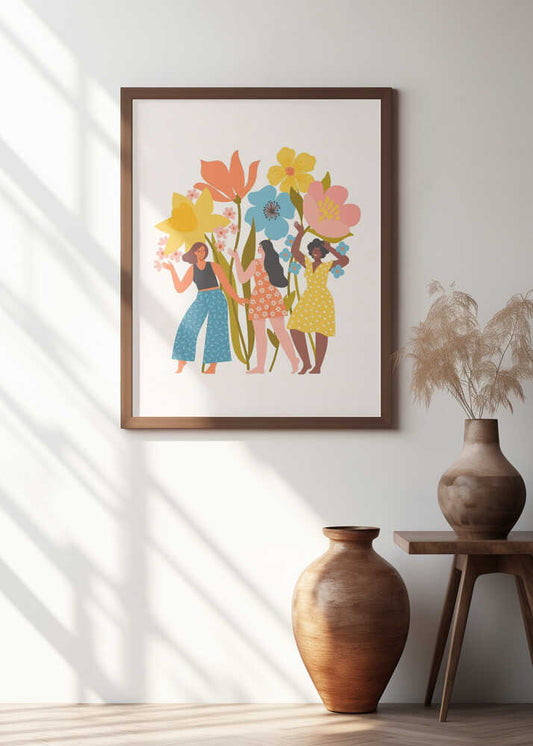 Joyful Women Among Flowers