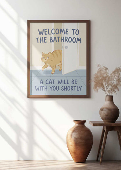 Funny Bathroom Cat Welcome