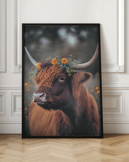 Highland Cow With Flowers