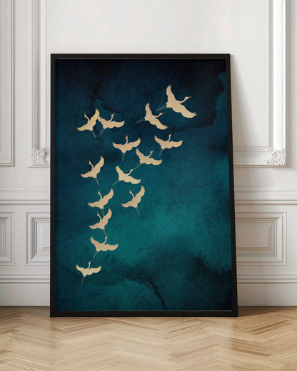 Teal Flying Cranes