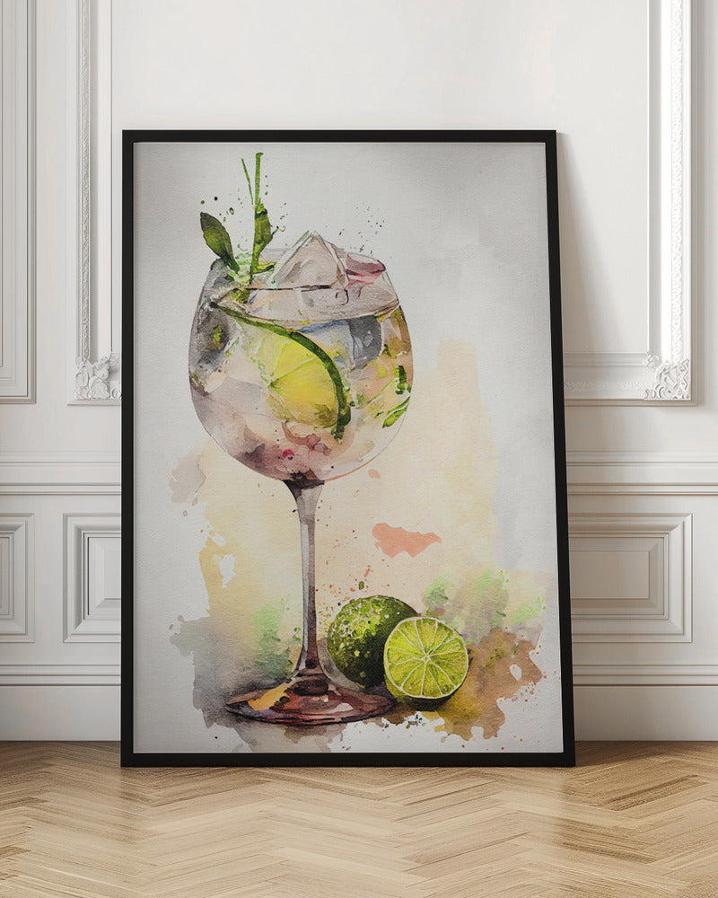 Gin cocktail Watercolour Wall Art Print