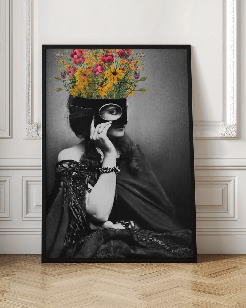 VINTAGE WOMAN WITH FLOWERS | Floral portrait wall art