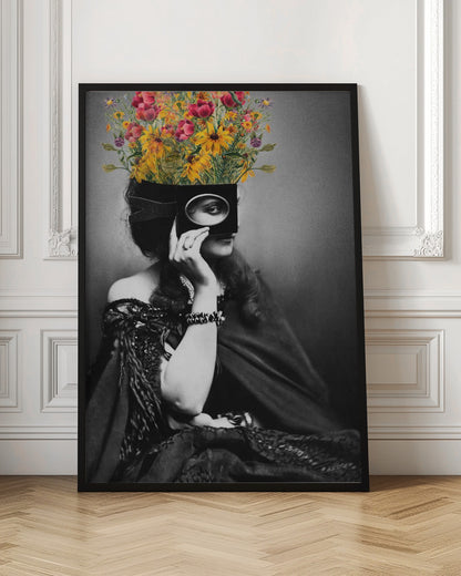 VINTAGE WOMAN WITH FLOWERS | Floral portrait wall art