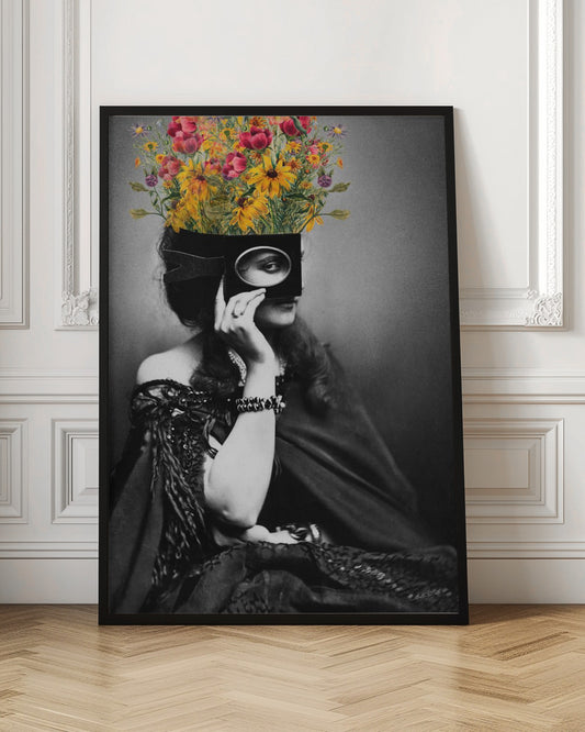 VINTAGE WOMAN WITH FLOWERS | Floral portrait wall art
