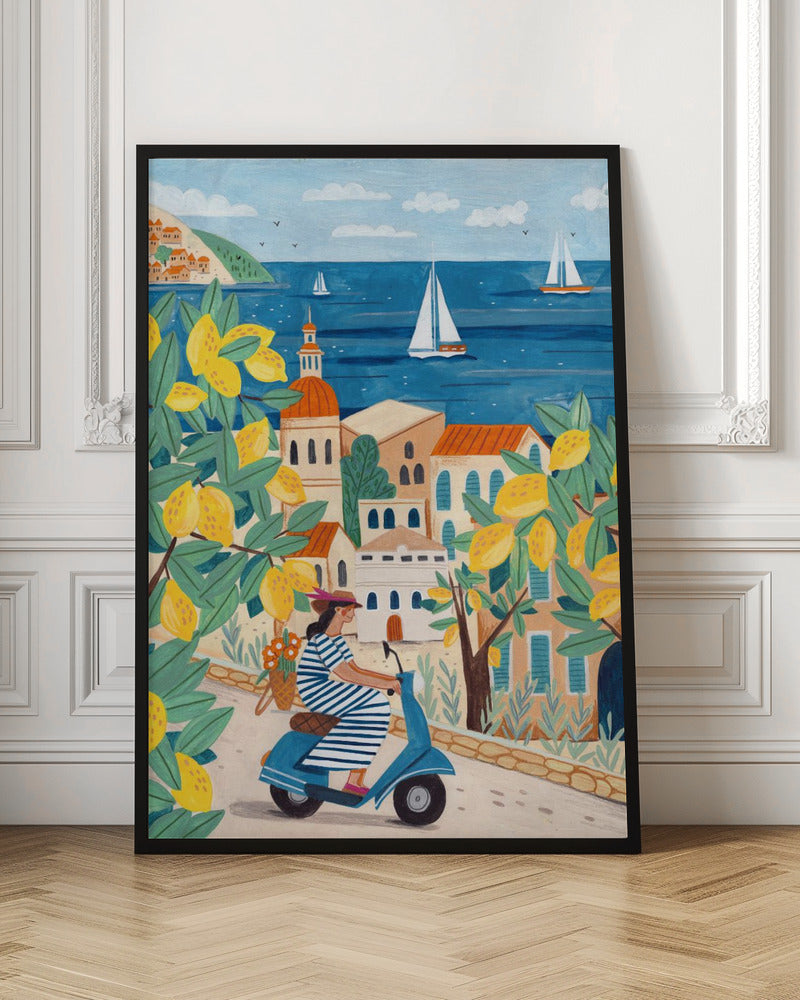 Travel poster woman on the Amalfi coast | Summer wall art
