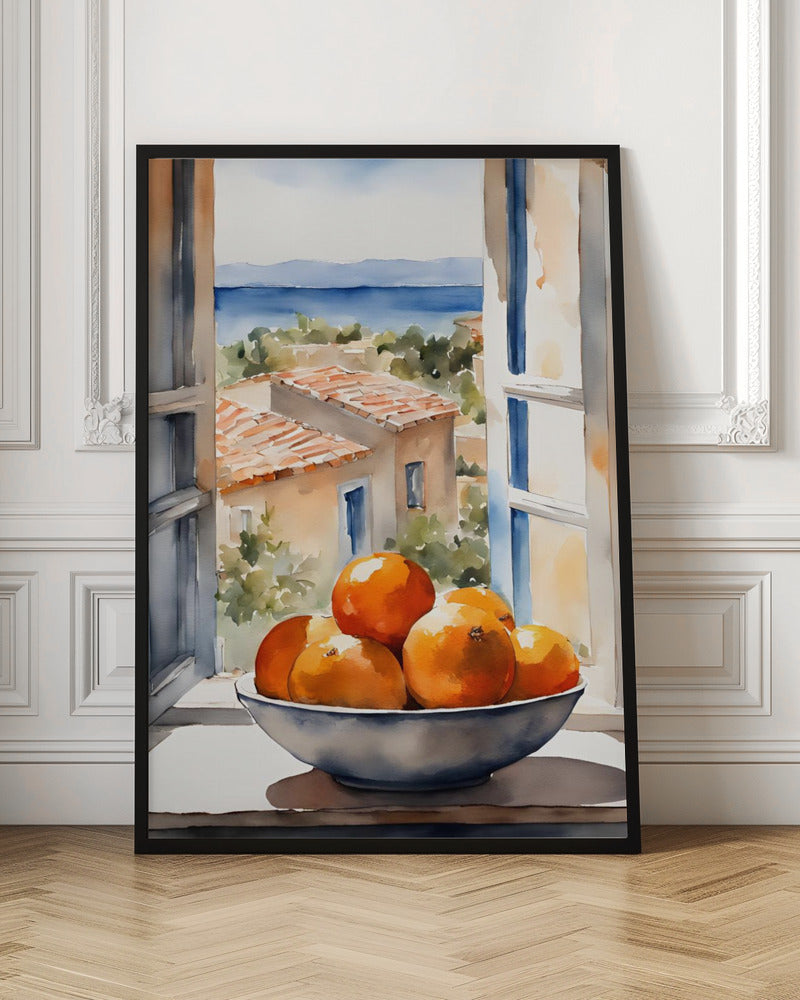 Orangenschale im Fenster