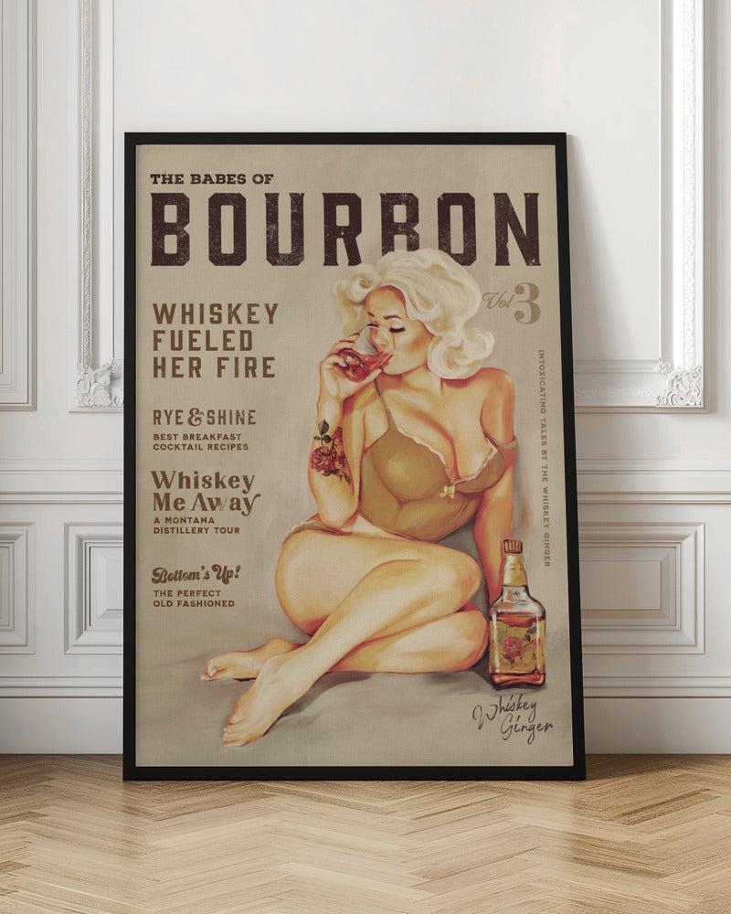 Bourbon Wall Art. Sexy Vintage Pin Up Girl Drinking Whiskey