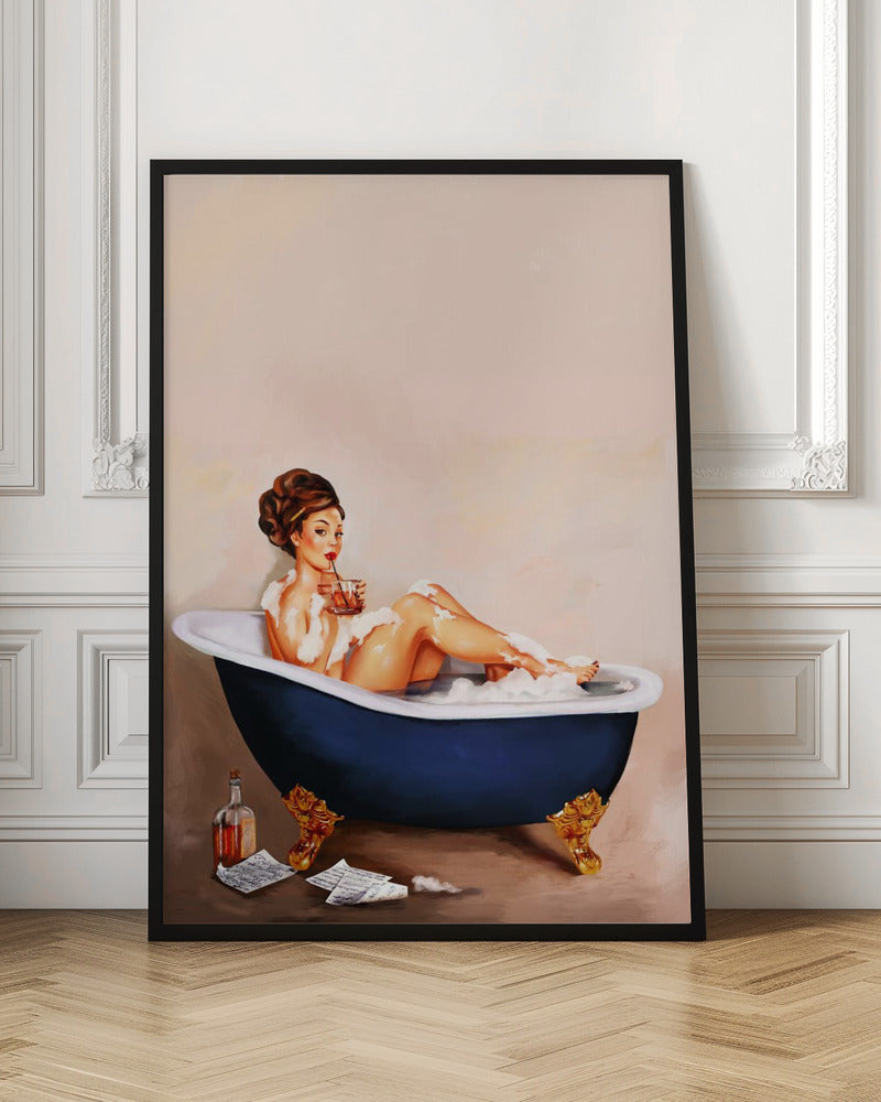 Bathtub Drinks: Pinup Girl Drinking In Bathroom