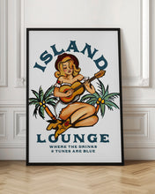 Load image into Gallery viewer, Island Lounge Tropical Pin Up Girl Playing Guitar
