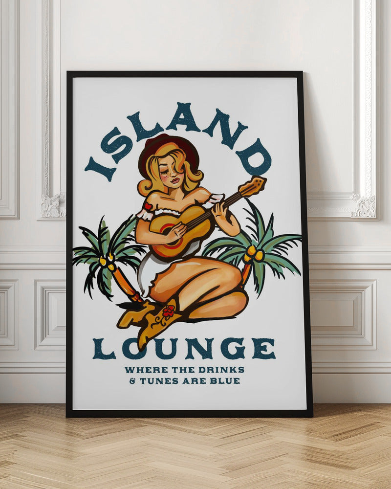 Island Lounge Tropical Pin Up Girl Playing Guitar