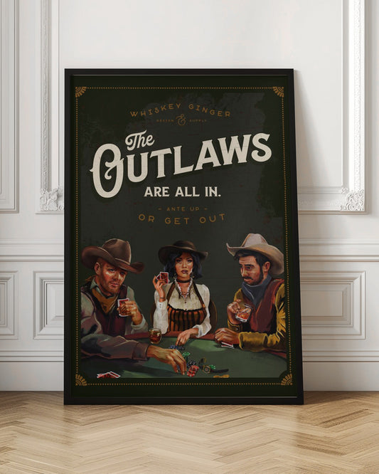Outlaws Are All In Cool Cowboy Poker Art