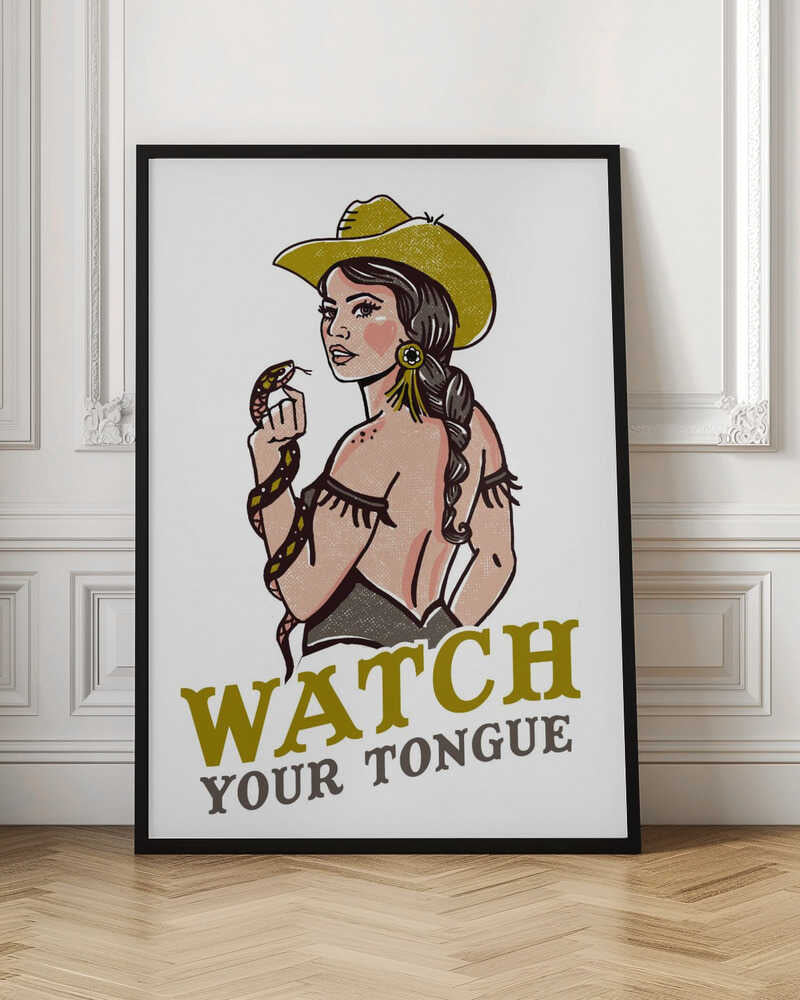 Watch Your Tongue Badass Pin-Up Cowgirl &amp; Rattlesnake
