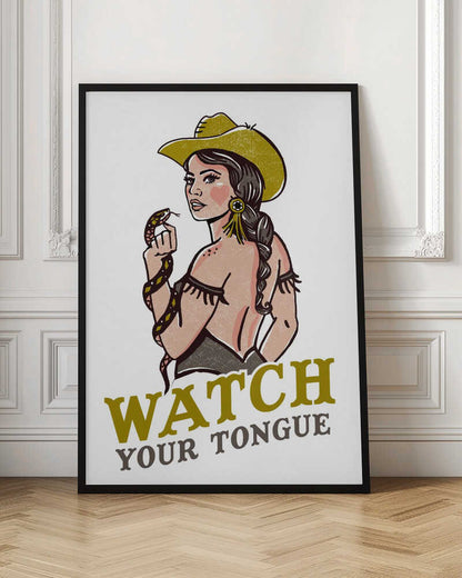 Watch Your Tongue Badass Pin-Up Cowgirl &amp; Rattlesnake