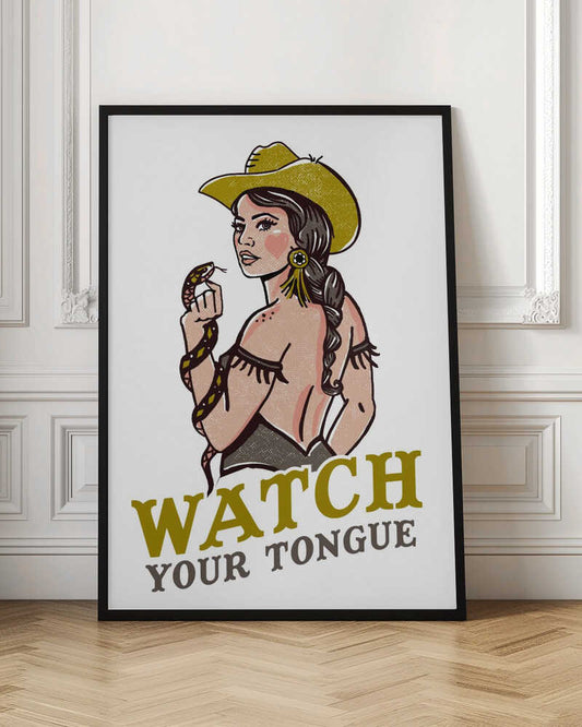 Watch Your Tongue Badass Pin-Up Cowgirl &amp; Rattlesnake