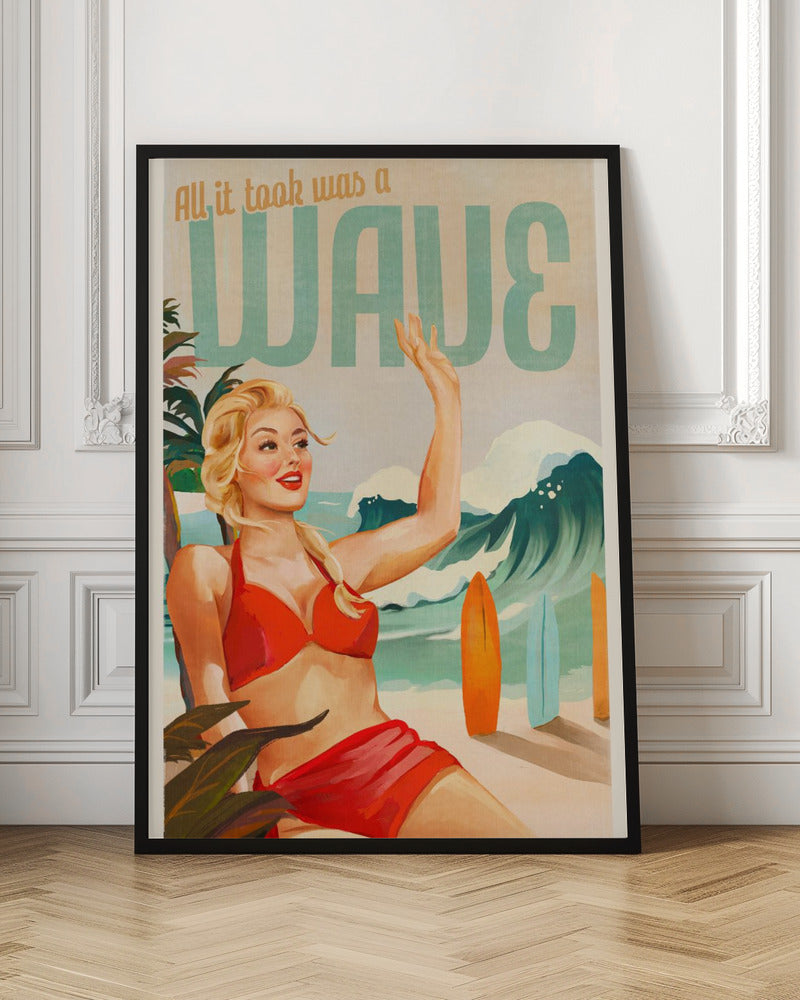 Surfing Pinup Girl On Beach In Bikini