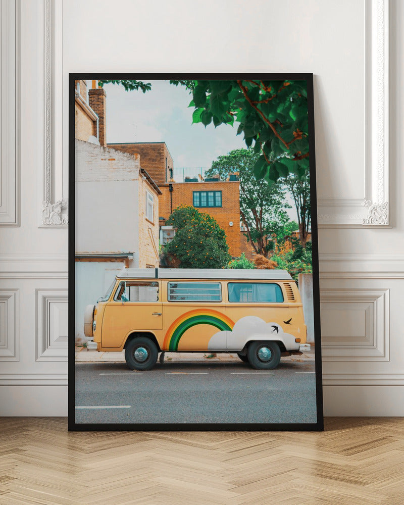 Adventure Awaits | Yellow VW Camper Art Print