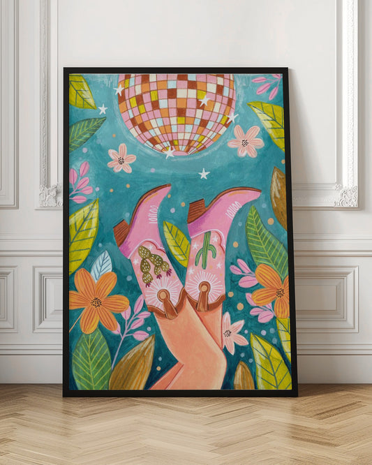 Cowboy boots and disco ball