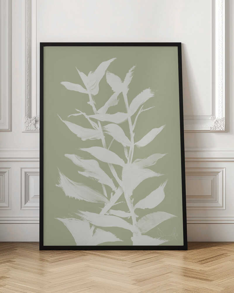 White Leaves Green Background