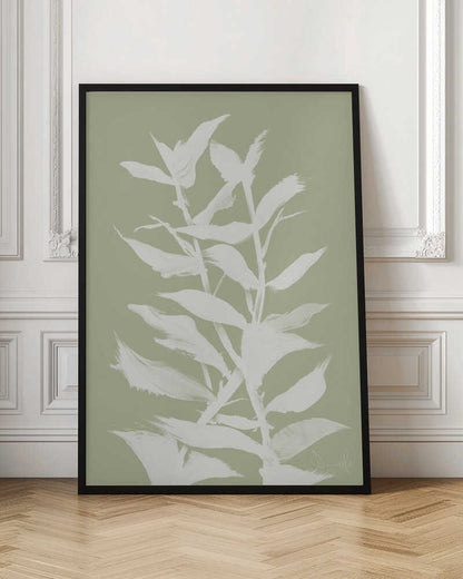 White Leaves Green Background