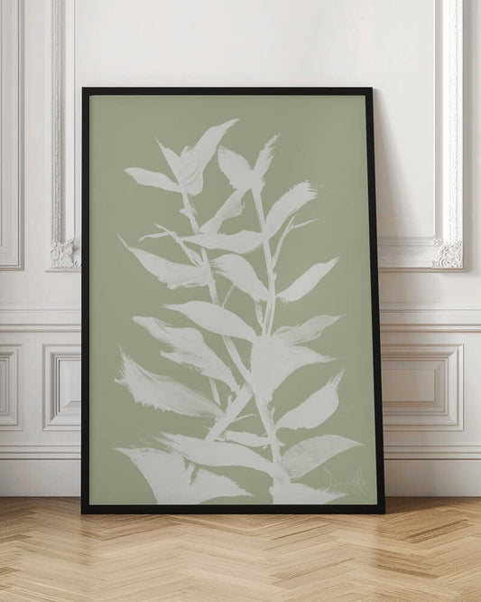 White Leaves Green Background