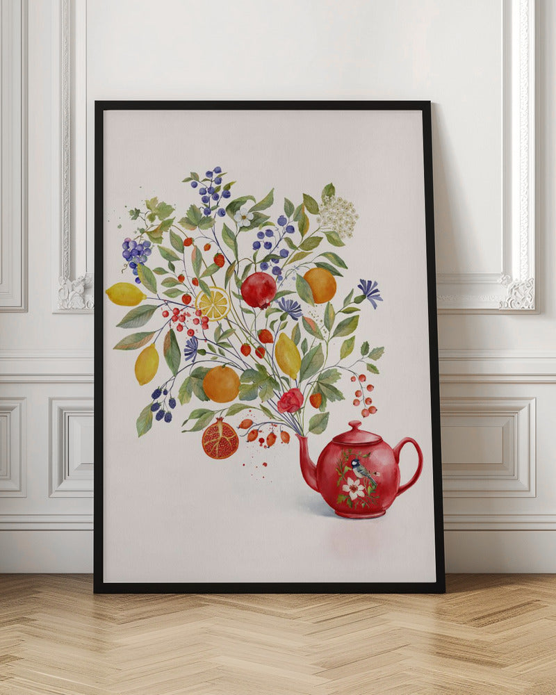 Fruit Symphony In a Red Teapot