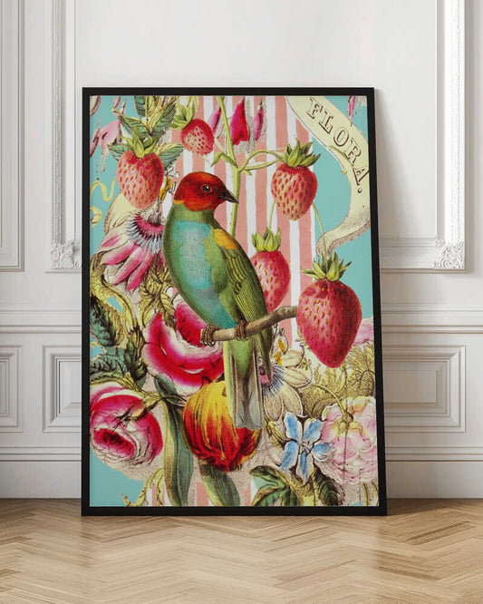 Vintage Bird with Strawberries