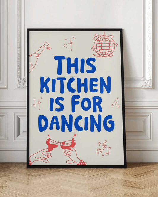 This kitchen is for dancing - creme/blue