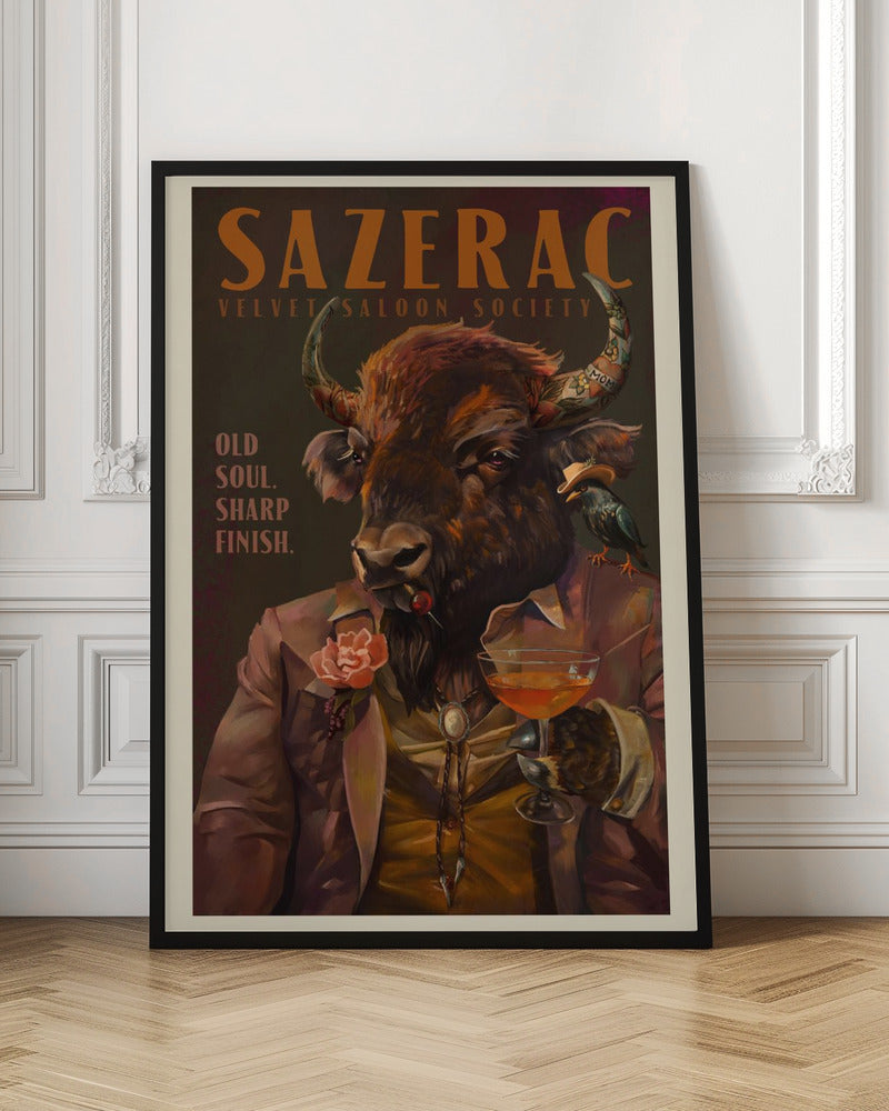 Buffalo Drinking Sazerac Cocktail. Alcohol  & Liquor Bar Art