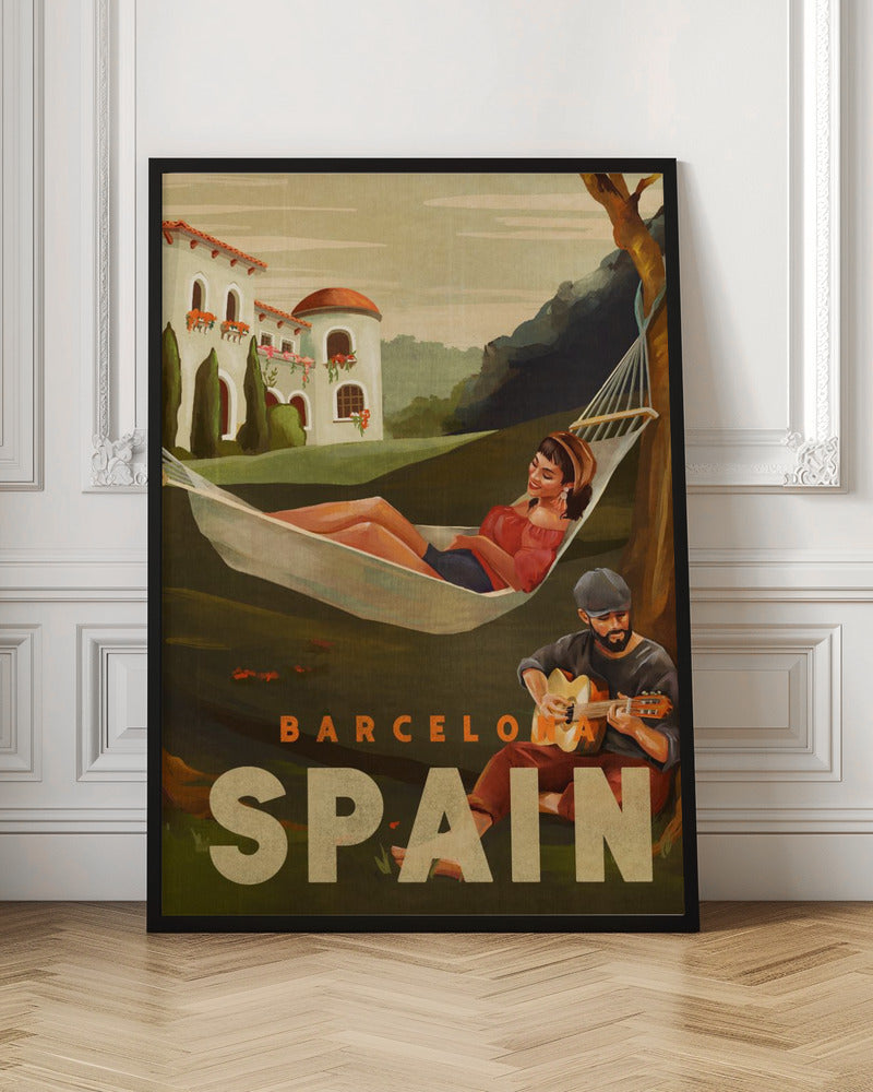 Barcelona Spain Guitar Player Travel Art