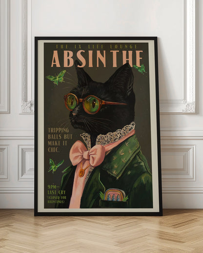 Chic Absinthe Cat Alcohol & Cocktail Bar Art