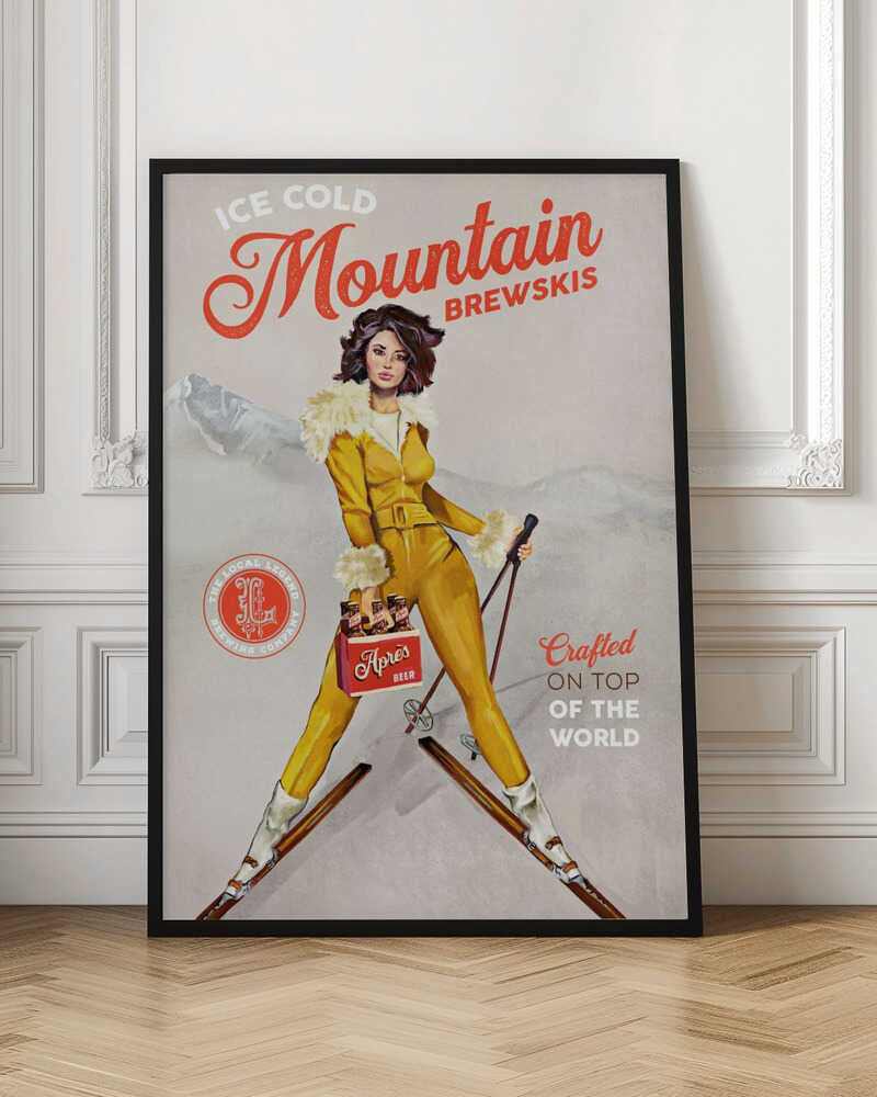 Ice Cold Beer Vintage Pinup Ski Art