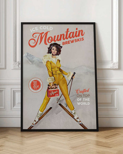 Ice Cold Beer Vintage Pinup Ski Art