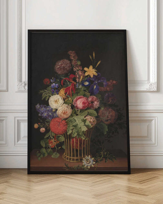 A Light Cane Basket With Flowers By C. D. Fritzsch
