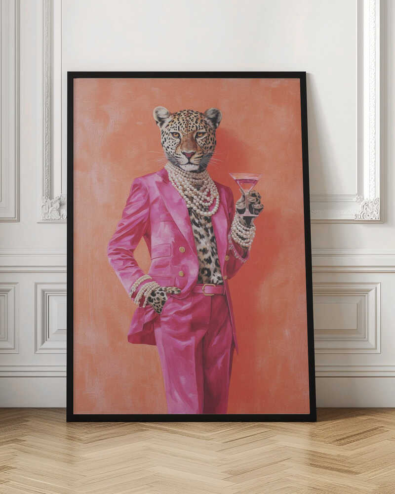 Leopard Dressed In Pink Satin Suit