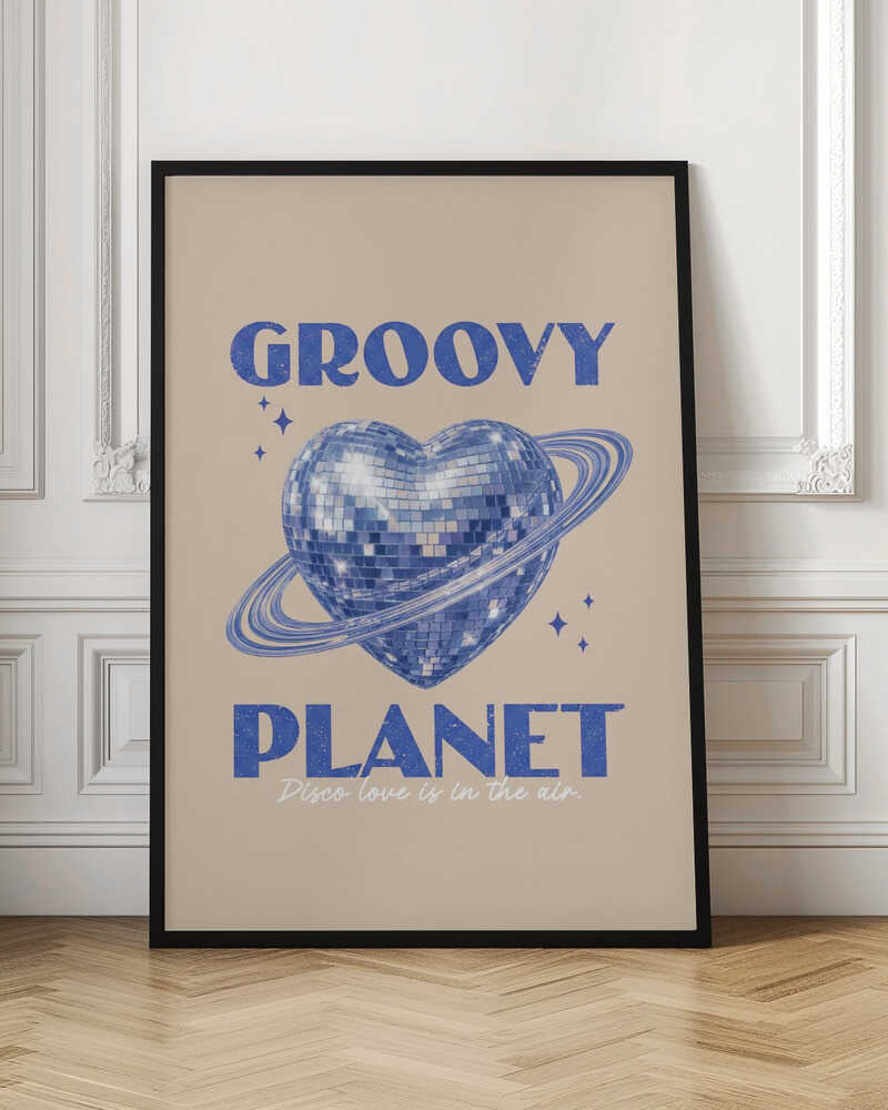 Disco Blue Heart Planet Saturn Illustration