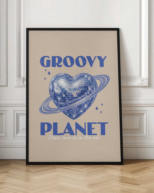 Disco Blue Heart Planet Saturn Illustration