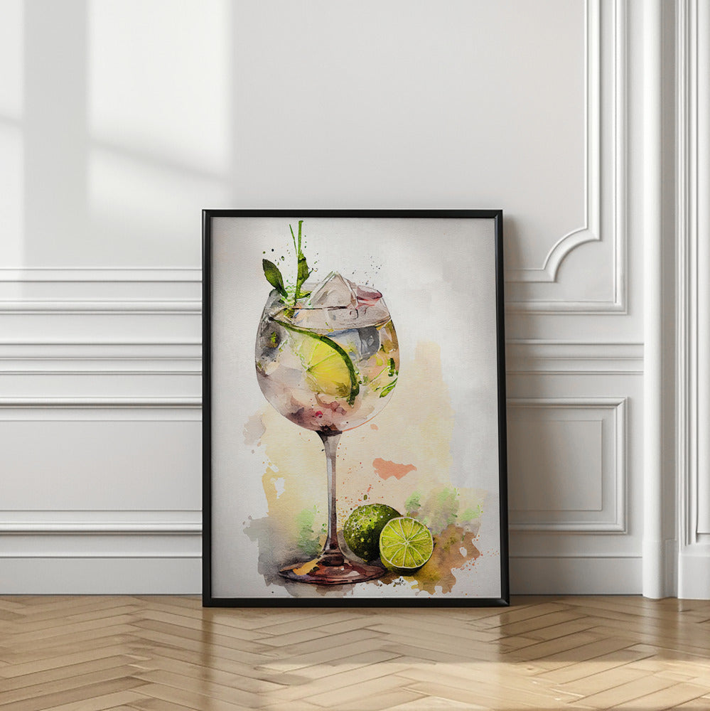 Gin cocktail Watercolour Wall Art Print