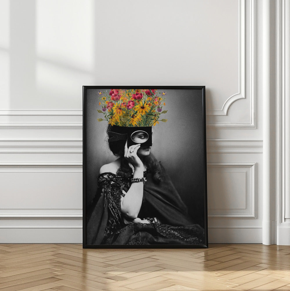 VINTAGE WOMAN WITH FLOWERS | Floral portrait wall art